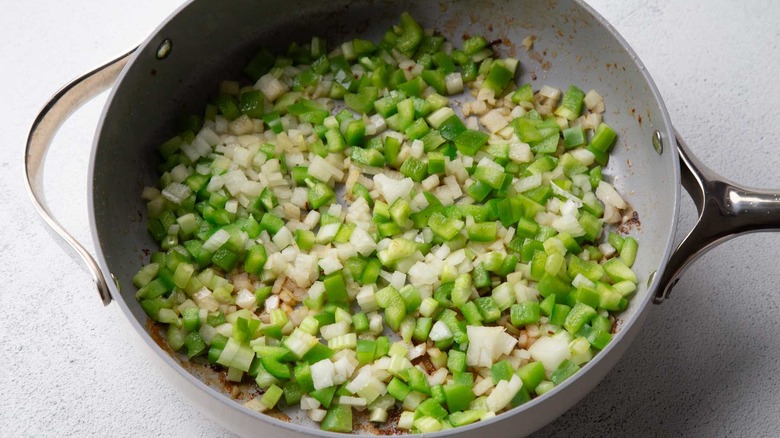 chopped vegetables in a pan