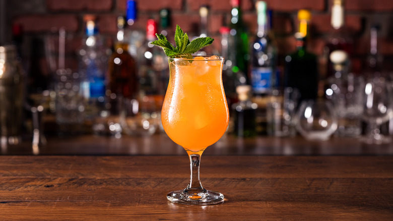 Orange Zombie cocktail on bartop
