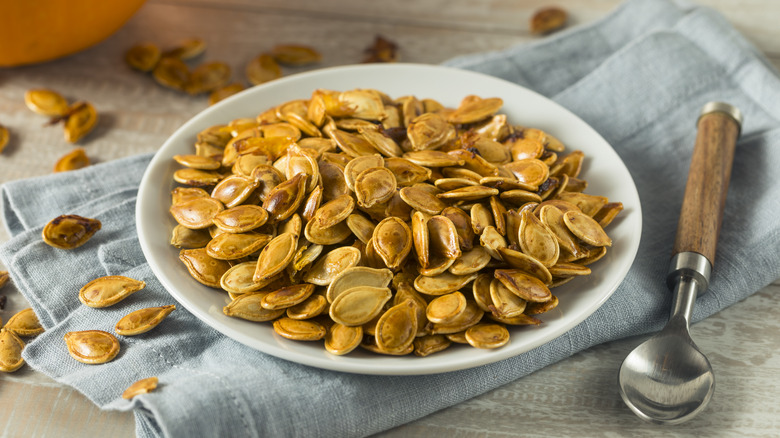 Plate of roasted pumpkin seeds