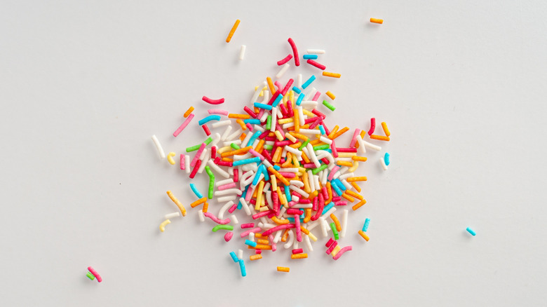 Rainbow sprinkles on a white table