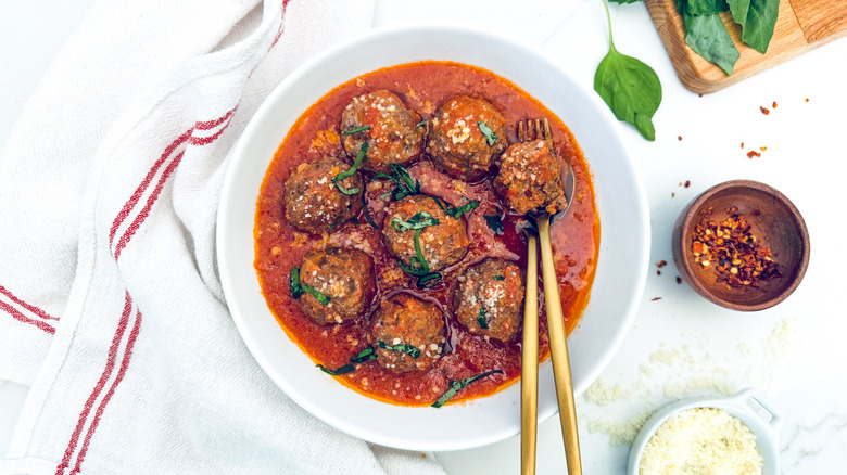 bowl of meatballs with towel