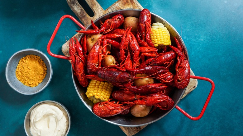 Seafood boil in a pot