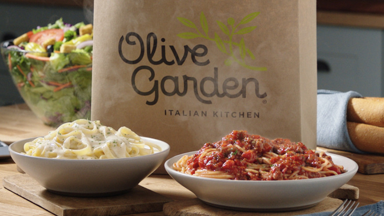 Olive Garden pasta dishes with to-go bag