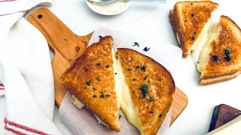 grilled cheese sandwich on board