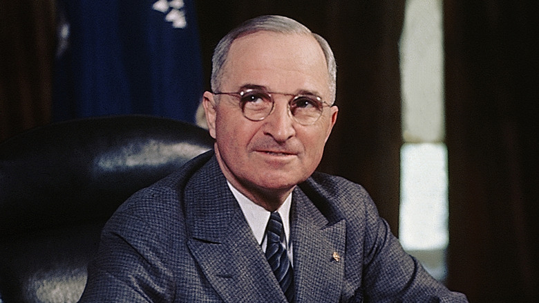 Close-up of Harry Truman wearing glasses