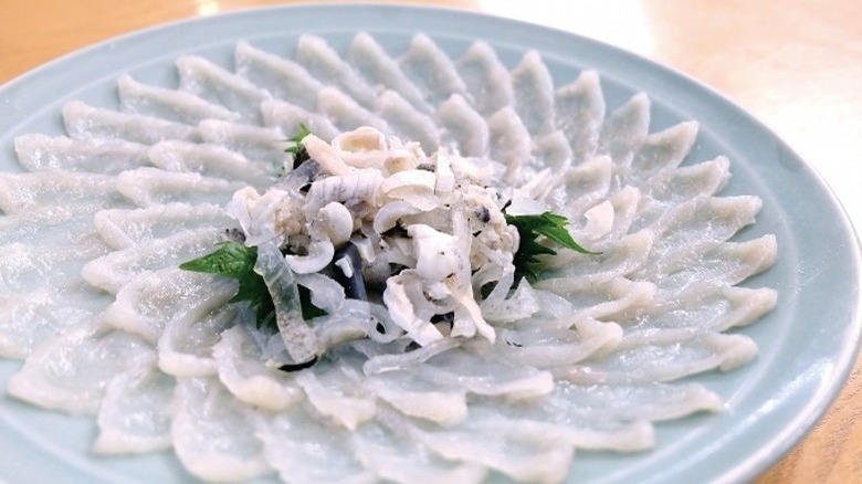 fugu sashimi on plate