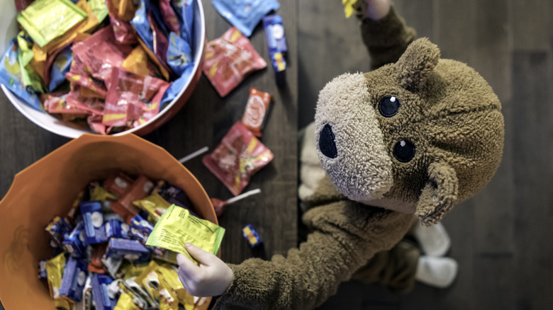 Kid picking halloween candy