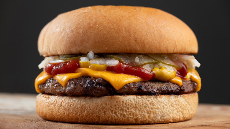 A McDonald's quarter pounder with cheese, with all components visible