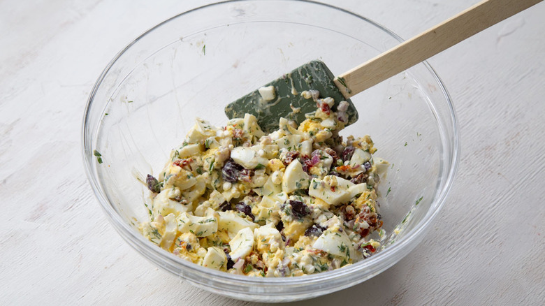 egg salad in a clear bowl